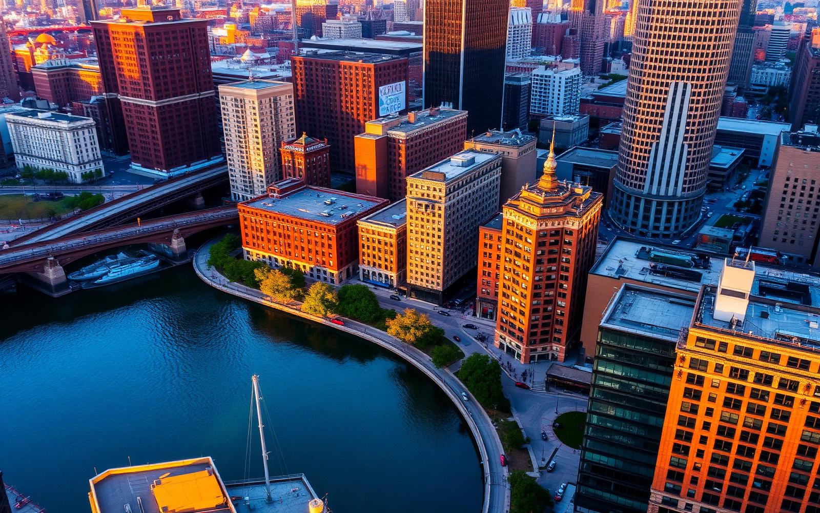 River North neighborhood at golden hour